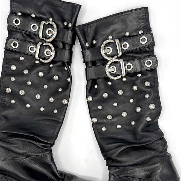 Stuart Weitzman Black Leather and Silver Studded Details - Picture 7 of 11